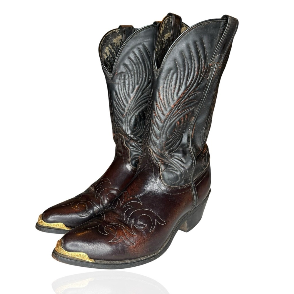 Laredo 2637 Burgundy Leather Western Cowboy Boots Gold Toe‎ 9.5 EE Made In USA